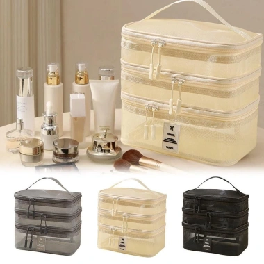 Túi đựng mỹ phẩm HOBBYHUB 3 lớp lưới trong suốt, đa chức năng, dung tích lớn, di động - 129.060₫
