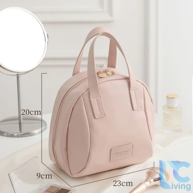 Túi Đựng Mỹ Phẩm Living C Da PU Chống Nước, Dung Tích Lớn, Màu Trơn, Khóa Kéo