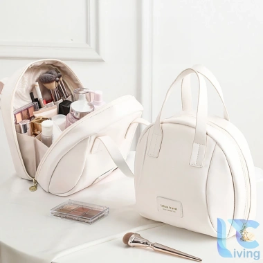 Túi Đựng Mỹ Phẩm Living C Da PU Chống Nước, Dung Tích Lớn, Màu Trơn, Khóa Kéo