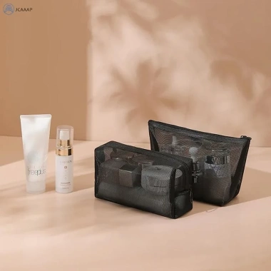 Túi đựng mỹ phẩm trong suốt lưới Jcaaap - Túi trang điểm đen nhỏ & lớn, du lịch di động, đựng son môi ISO