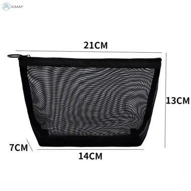 Túi đựng mỹ phẩm trong suốt lưới Jcaaap - Túi trang điểm đen nhỏ & lớn, du lịch di động, đựng son môi ISO