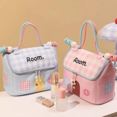 Túi đựng phân vùng dung tích lớn mẫu mới, túi trang điểm ngôi nhà 3D giá trị cao