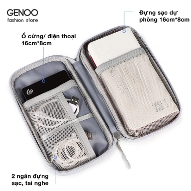 Túi đựng phụ kiện di động chống nước da, bảo vệ điện thoại, cáp, tai nghe - 40.000₫