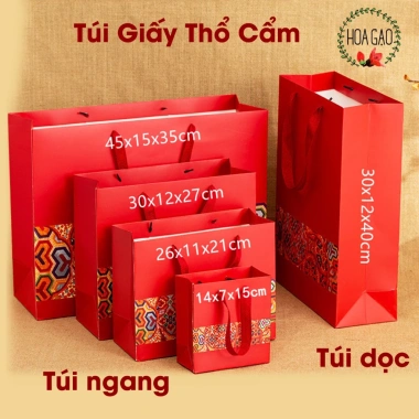 Túi đựng quà Tết 10 túi giấy đỏ thổ cẩm cao cấp - Giá ưu đãi 117.000đ