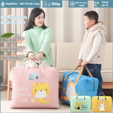 Túi Đựng Quần Áo Chăn Mền Bé Đi Học Chống Nước Ẩm Bụi Hoạt Hình Dễ Thương Majubaby
