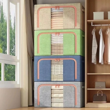 Túi Đựng Quần Áo Khung Thép 110L Đa Năng, Hộp Vải Cotton Cao Cấp, Tiện Lợi