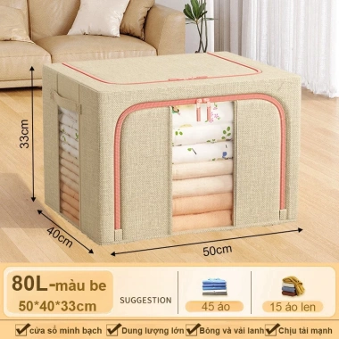 Túi Đựng Quần Áo Khung Thép 110L Đa Năng, Hộp Vải Cotton Cao Cấp, Tiện Lợi
