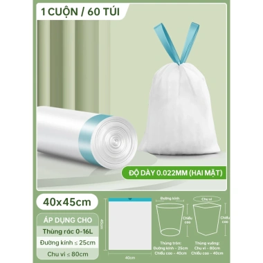 Túi đựng rác CCKO CK9.602 dây rút, cuộn đa kích 5L-40L, chịu lực cao, giá 120k