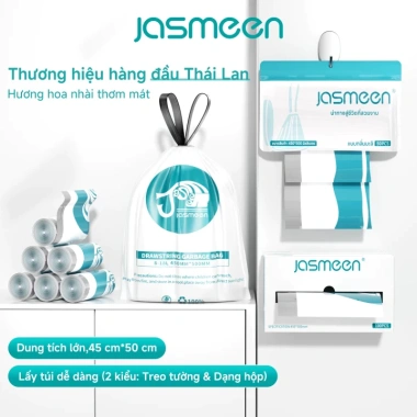 Túi Đựng Rác Dây Rút JASMEEN Quai 45cm - Cuộn Treo Tiện Lợi, Hương Nhài Tươi Mát, Dày Bền