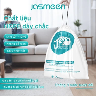 Túi Đựng Rác Dây Rút JASMEEN Quai 45cm - Cuộn Treo Tiện Lợi, Hương Nhài Tươi Mát, Dày Bền