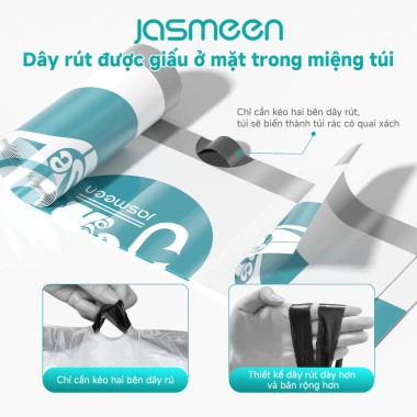 Túi Đựng Rác Dây Rút JASMEEN Quai 45cm - Cuộn Treo Tiện Lợi, Hương Nhài Tươi Mát, Dày Bền