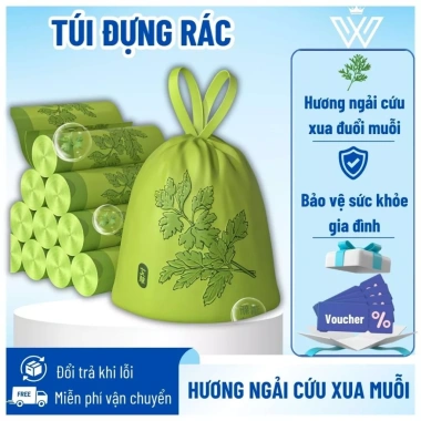Túi đựng rác hương ngải cứu dai, dây rút, xua đuổi ruồi muỗi côn trùng tiện lợi