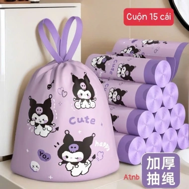 Túi đựng rác Kuromi đáng yêu - Sét 3 cuộn tự phân hủy, bảo vệ môi trường, 25.000₫