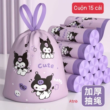 Túi đựng rác Kuromi đáng yêu - Sét 3 cuộn tự phân hủy, bảo vệ môi trường, 25.000₫