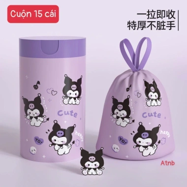 Túi đựng rác Kuromi đáng yêu - Sét 3 cuộn tự phân hủy, bảo vệ môi trường, 25.000₫