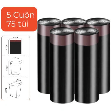 Túi đựng rác quai rút 45x50 cm siêu dai tự phân hủy 75 túi/cuộn Đen giảm giá 38.000₫