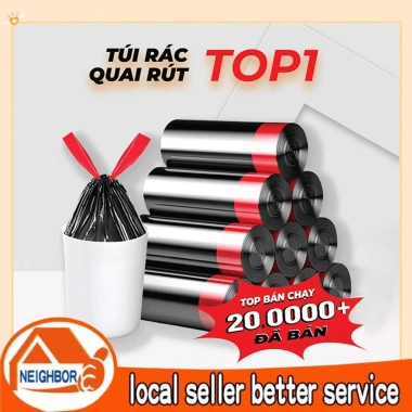 Túi đựng rác quai rút tiện lợi 45x50cm siêu dai tự phân hủy 15 túi/cuộn - Đen