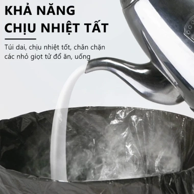 Túi đựng rác quai rút tiện lợi 45x50cm siêu dai tự phân hủy 15 túi/cuộn - Đen