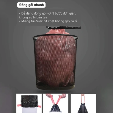 Túi đựng rác quai rút tiện lợi 45x50cm siêu dai tự phân hủy 15 túi/cuộn - Đen 7 Túi đựng rác quai rút tiện lợi 45x50cm siêu dai tự phân hủy 15 túi/cuộn - Đen 7