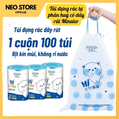 Túi đựng rác tự phân hủy Minaier có quai siêu dai 45x50cm, chống rỉ, cuộn 100 túi