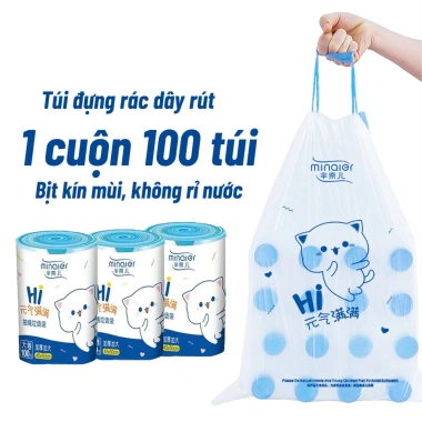 Túi đựng rác tự phân hủy Minaier có quai siêu dai 45x50cm, chống rỉ, cuộn 100 túi 9 Túi đựng rác tự phân hủy Minaier có quai siêu dai 45x50cm, chống rỉ, cuộn 100 túi 9