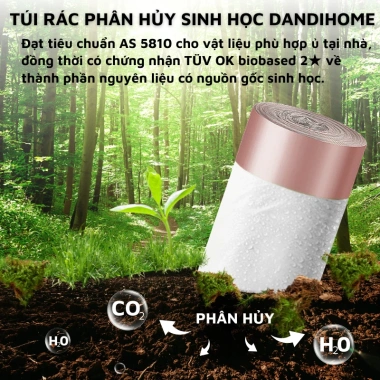 Túi đựng rác tự phân hủy sinh học DandiHome không gây hại môi trường, có dây rút 20 túi/cuộn – 20.000₫
