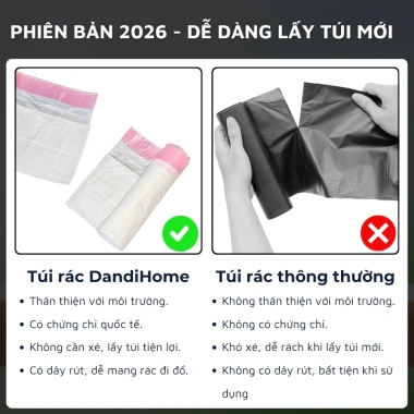 Túi đựng rác tự phân hủy sinh học DandiHome không gây hại môi trường, có dây rút 20 túi/cuộn – 20.000₫