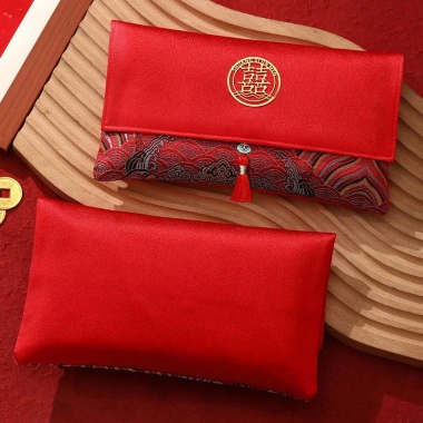 Túi Đựng Tiền May Mắn Vải Năm Phước Bì Đỏ Thêu Trung Hoa - Chỉ 66.000đ