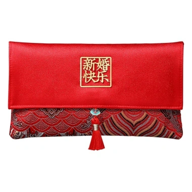 Túi Đựng Tiền May Mắn Vải Năm Phước Bì Đỏ Thêu Trung Hoa - Chỉ 66.000đ