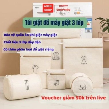 Túi giặt đồ 3 lớp cao cấp, lưới thêu phân loại, tiện lợi gia đình - 22.000₫
