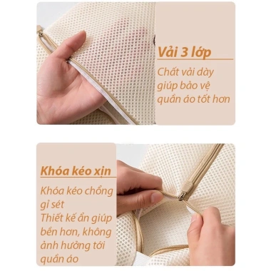 Túi giặt máy 3 lớp cao cấp vải mịn - Lưới đựng quần áo Rafaleen, giá 19.900₫