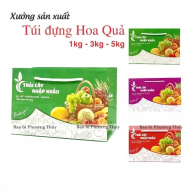 Túi Giấy Đựng Hoa Quả & Trái Cây Nhập Khẩu 1-5kg, 3 Màu Xanh Đỏ Tím, Giá 7.300₫