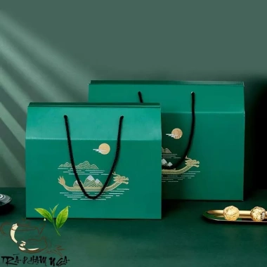 Túi giấy hộp quà tặng trà cao cấp màu xanh 2 kích thước - Trà Phạm Nga, giảm còn 59.999₫