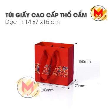 Túi Giấy Thổ Cẩm Đỏ Quà Tết và Trung Thu, Túi Đựng Quà Cứng Hoa Văn MILCA 17,019₫