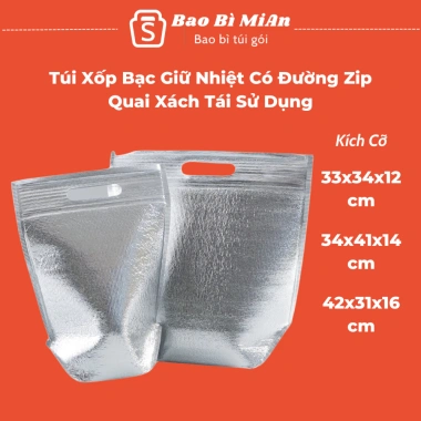 Túi giữ nhiệt xốp bạc zip khóa, quai xách đa năng, đựng kem, đồ lạnh, đồ uống, nhiều size – giá 17.000