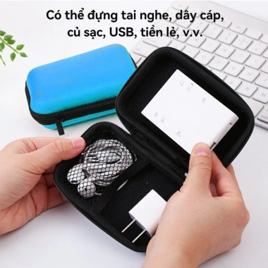 Túi hộp cáp sạc Chrome bảo vệ tai nghe, EVA PU chống nước, khóa kéo - chỉ 25.000₫