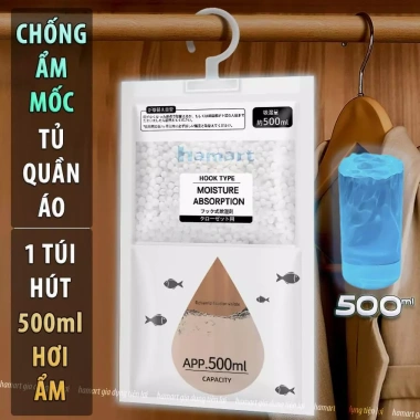 Túi hút ẩm Loại lớn 120g 2 ngăn có móc treo - Chống ẩm mốc, tiện lợi tủ quần áo