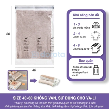 Túi hút chân không 2 lớp khóa zip Đựng quần áo, chăn màn không cần bơm, 29.000₫