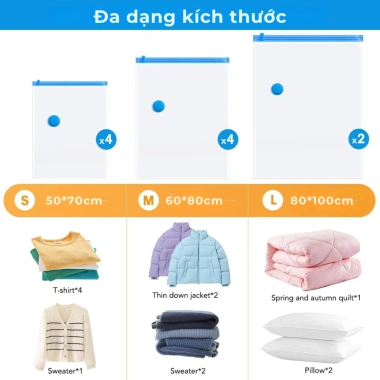 Túi hút chân không có zip, cỡ lớn, đựng chăn áo tái sử dụng - Tặng bơm điện, giá ưu đãi 156.450₫
