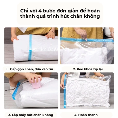 Túi hút chân không có zip, cỡ lớn, đựng chăn áo tái sử dụng - Tặng bơm điện, giá ưu đãi 156.450₫