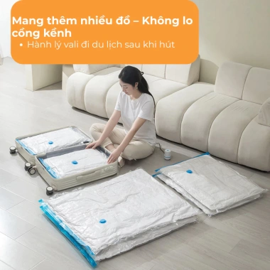 Túi hút chân không có zip, cỡ lớn, đựng chăn áo tái sử dụng - Tặng bơm điện, giá ưu đãi 156.450₫