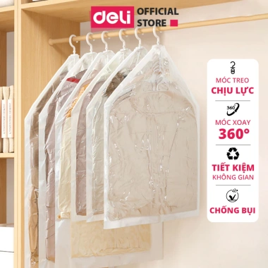 Túi Hút Chân Không Deli có Móc Treo, bảo quản quần áo, áo dạ, áo vét chống nấm mốc, bụi bẩn