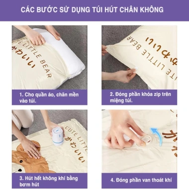Túi hút chân không DOROTA gấu đựng áo, nén tay, tiết kiệm không gian, bảo quản