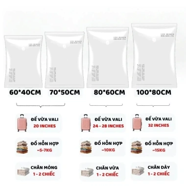 Túi Hút Chân Không Đựng Quần Áo, Chăn Màn + Bơm Điện Chống Ồn Tiết Kiệm Không Gian 9