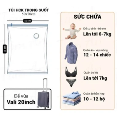 Túi hút chân không đựng quần áo chăn màn – Gọn gàng, tặng bơm khi mua 10 túi, 16.500₫ 10