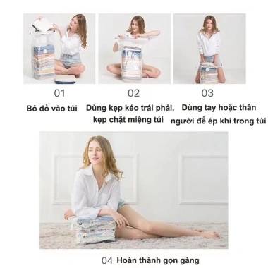 Túi Hút Chân Không Không Cần Bơm - Ép Tay Siêu Nhanh, Đựng Quần Áo, Chăn Màn, Dễ Dàng Sử Dụng