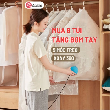 Túi hút chân không quần áo có móc treo tủ - Chống bụi, ẩm mốc, côn trùng, sắp xếp - Giá 18.000đ
