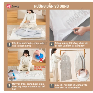 Túi hút chân không quần áo có móc treo tủ - Chống bụi, ẩm mốc, côn trùng, sắp xếp - Giá 18.000đ