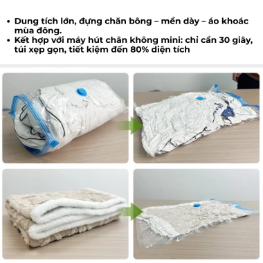 Túi Hút Chân Không Siêu Tốc Đựng Quần Áo, Chăn Gối - Giá chỉ 159.000đ, tiết kiệm không gian 6