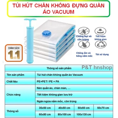 Túi hút chân không vacuum đựng quần áo đa kích cỡ, giá 16.000₫, tiết kiệm không gian